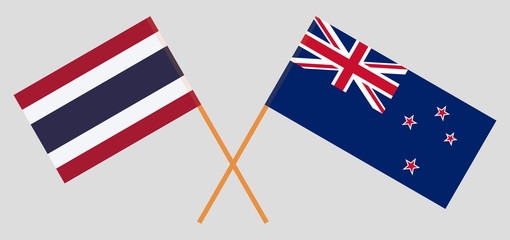 Thailand and New Zealand. Crossed Thai and New Zealand's flags