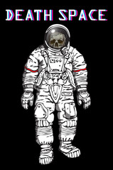vector image of a dead astronaut on a dark background with the inscription dead space in the style of art sketches