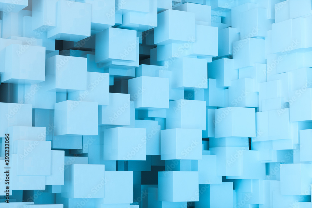 Poster the room made of cubes, in three-dimensional space, 3d rendering.