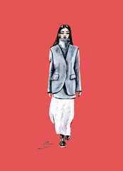 Obraz premium Watercolor illustration fashion walking girl