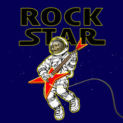 vector image of an astronaut in the image of a rock musician in space in cartoon style	