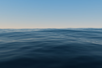 Fototapeta na wymiar Clear blue ocean background, gradient water surface, 3d rendering.