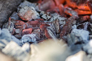 Burning coals from a fire abstract background.