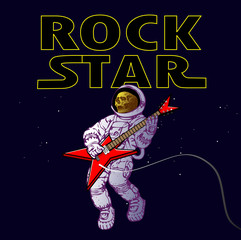  vector image of an astronaut in the image of a rock musician in space in cartoon style