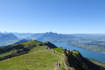 Panoramic landscape view from Rigi Kulm, Mount Rigi in Switzerland