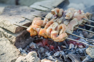 Prepared and strung a place for grilling