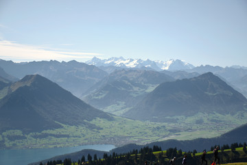 Panoramic landscape view from Rigi Kulm, Mount Rigi in Switzerland