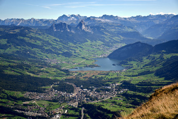 Panoramic landscape view from Rigi Kulm, Mount Rigi in Switzerland