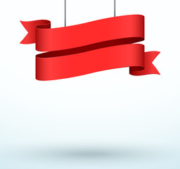 Hanging Title Ribbon 2 Line Red Realistic 3d Banner