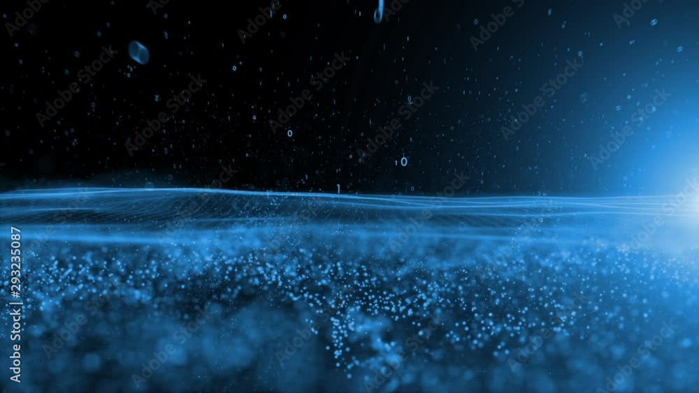 Poster futuristic artificial intelligence network with flying computer binary numbers. copy space animation