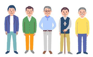シニア男性　５人　全身　カラー	
