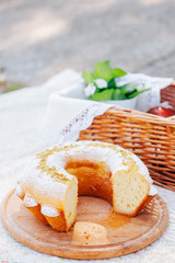 Summer picnic. Basket with food. 