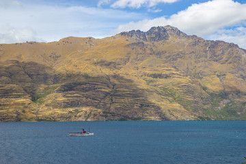 Fototapeta na wymiar View of lake Wakatipu from a boat, Queenstown, Otago, New Zealand