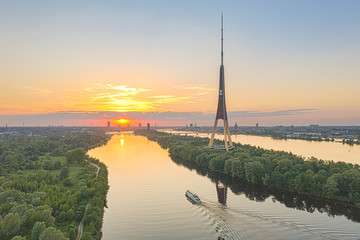 Riga. Latvia. Tv tower on the island of river Daugava