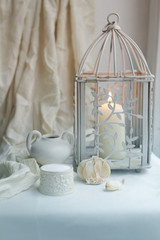 garlic, concept of health, winter colds and treatments, winter decorations, candle, close-up, copy space