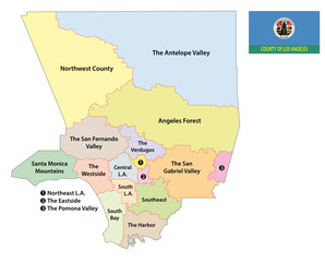los angeles county regions map with flag