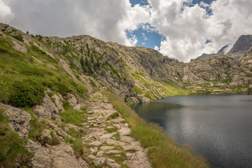 French Alps, Valley of Miracles, mountain lakes, pristine nature. Mercantour National Park