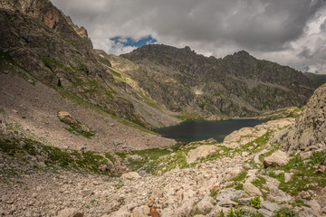 French Alps, Valley of Miracles, mountain lakes, pristine nature. Mercantour National Park