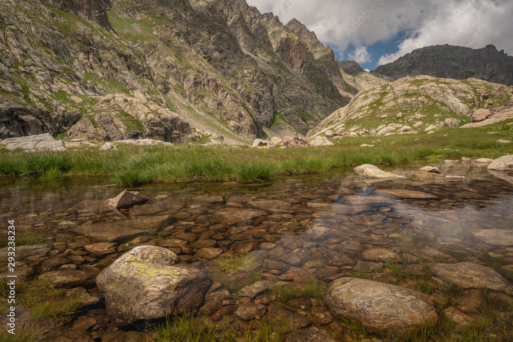 Canvas Prints French Alps, Valley of Miracles, mountain lakes, pristine nature. Mercantour National Park