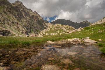 French Alps, Valley of Miracles, mountain lakes, pristine nature. Mercantour National Park