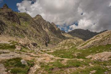 French Alps, Valley of Miracles, pristine nature. National Nature Park of France Mercantour