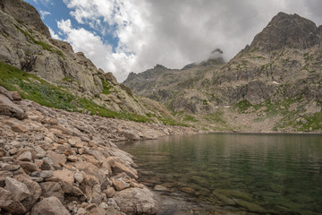 Naklejka na ściany i meble French Alps, Valley of Miracles, mountain lakes, pristine nature. Mercantour National Park
