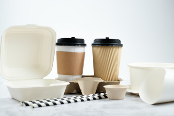 Eco-friendly biodegradable coffee cup , box, blow, plate,straw made by paper and recycle packaging.