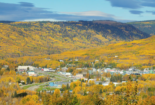 The city of Chetwynd, British Columbia, in Autumn.