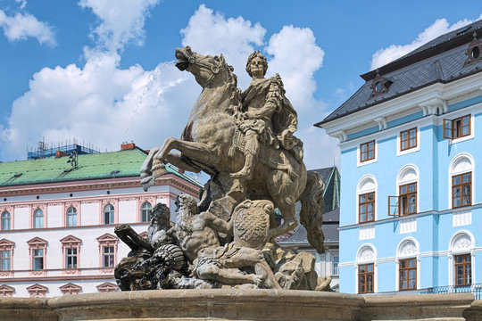 Caesar Fountain in Olomouc, Czech Republic. This is the biggest of seven magnificent city's Baroque fountains. It was built in 1725 by stonemason Vaclav Render and sculptor Jan Jiri Schauberger.