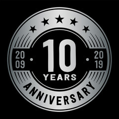 10 years anniversary logo template. Ten years logo. Vector and illustration.
