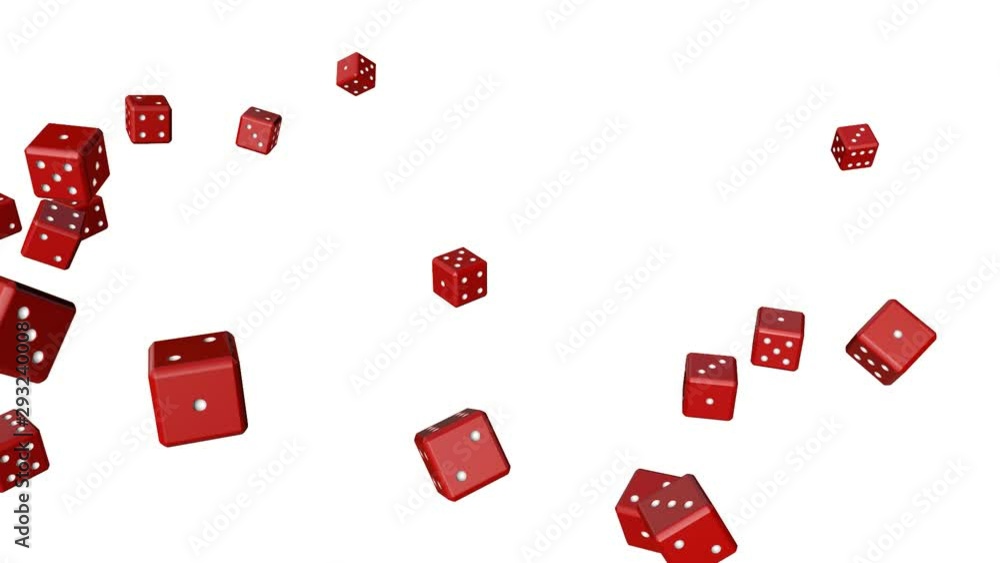 Poster red game hex dice roll in from above. 3d rendering