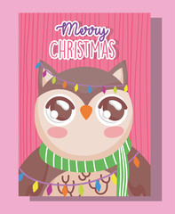owl with scarf happy merry christmas tag