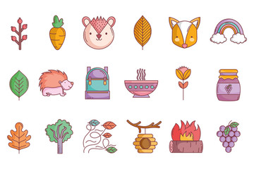 hello autumn design icons collection