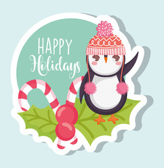 cute penguin happy merry christmas