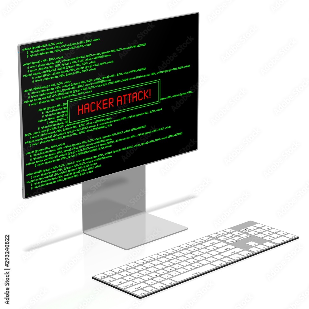 Poster 3d hacker attack concept -monitor, keyboard