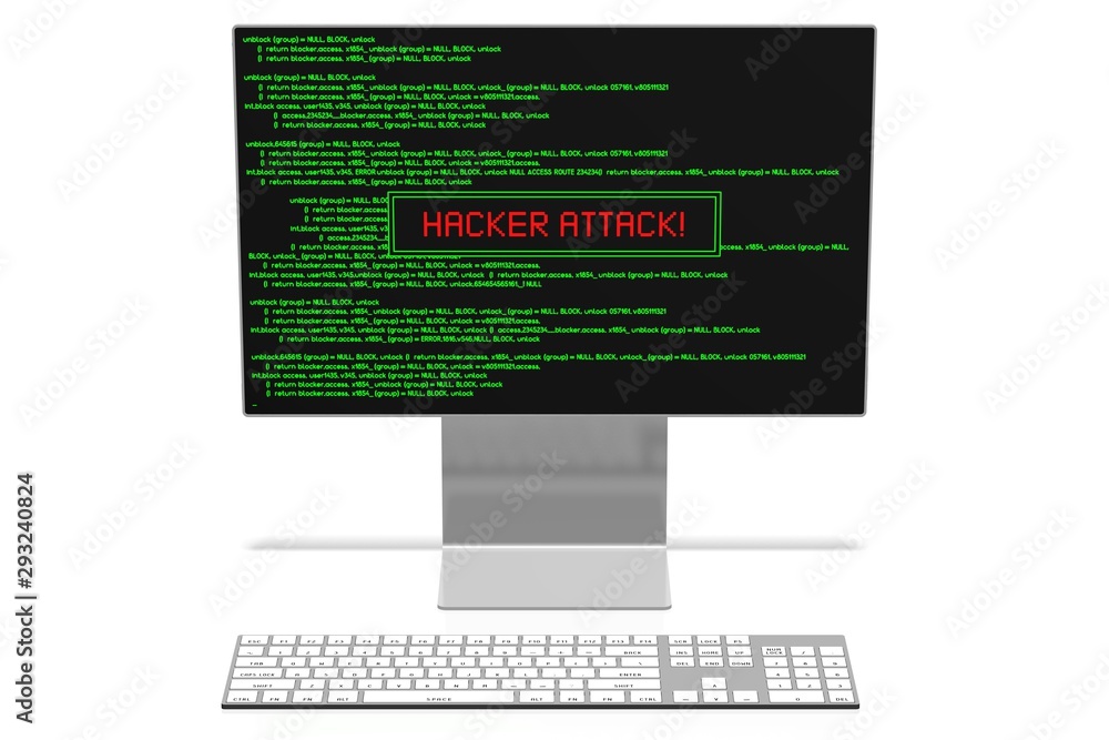 Poster 3d hacker attack concept -monitor, keyboard