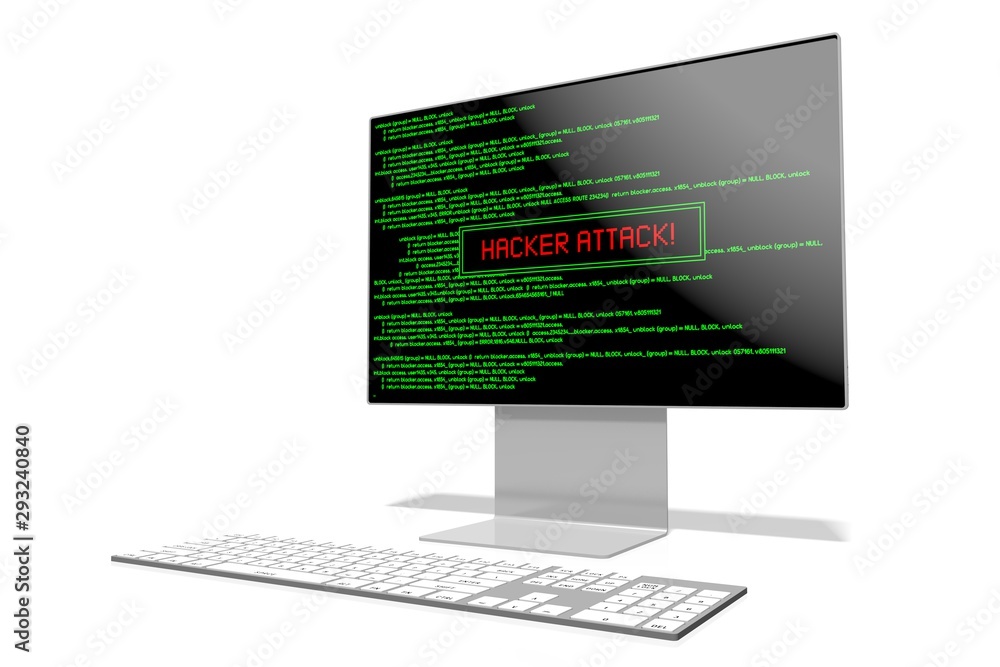Poster 3d hacker attack concept -monitor, keyboard