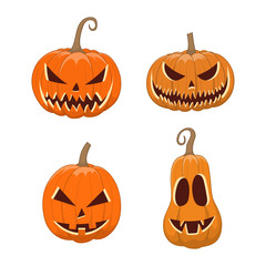 Halloween pumpkin Jack-O-Lantern set. Vector illustration in cartoon style