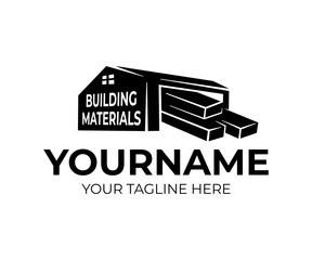 Building materials on storage or storehouse, logo design. Construction, sawmill and building materials store, vector design and illustration