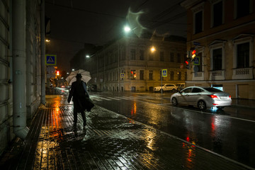 rain in St. Petersburg, rainy night in the city