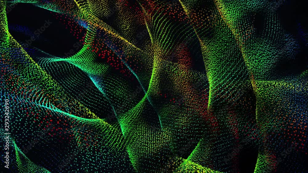 Poster abstract background of slowly moving colorful particles with blue rays. animated abstraction. 3d ren