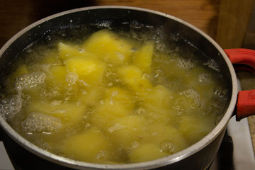 boil potatoes, food for dinner, kitchen items, bowl with water