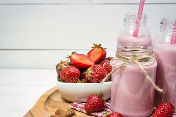 Healthy breakfast with fresh strawberries