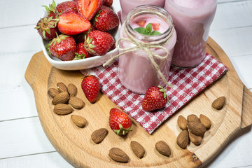 Healthy breakfast with fresh strawberries