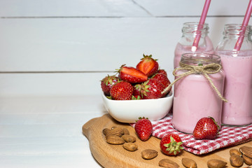 Healthy breakfast with fresh strawberries