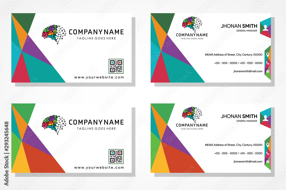 Poster set of abstract modern colorful triangle business card, name card design template - stock vector