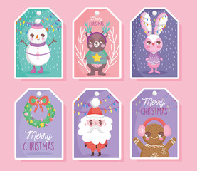 cute characters happy christmas tags
