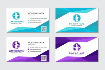 Business card abstract background. Polygonal vector graphic blue and purple identity card template design for your company. Hi-tech digital technology circuit, concept, technology