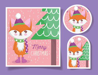 cute fox happy christmas tags