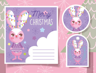 cute rabbit happy christmas tags